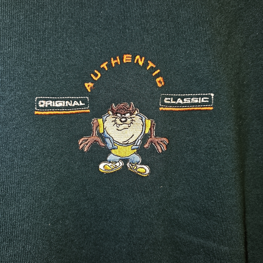 Warner Bros. Looney Tunes Dark Green Tazmanian Crewneck Sweatshirt Embroidered